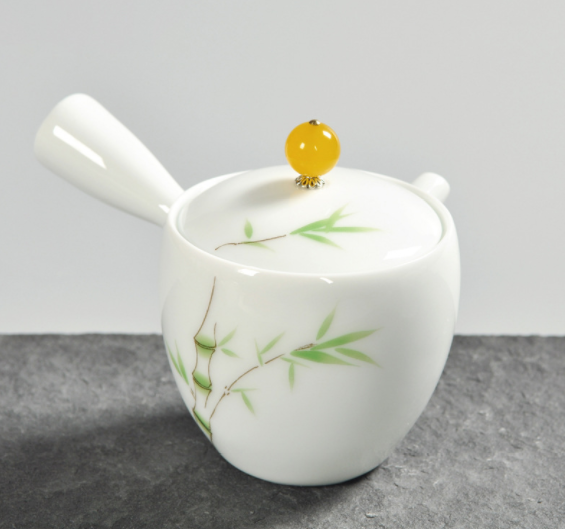 手工茶壺，脂白描金側(cè)把功夫茶具