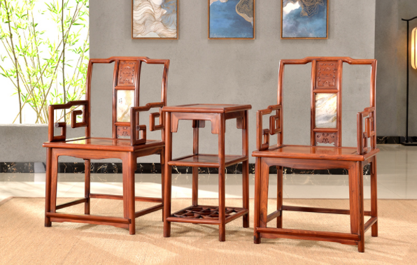 大理石南官帽椅，中式實木云石椅子