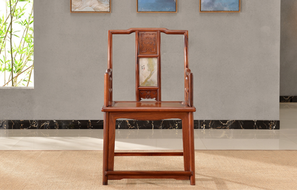 大理石南官帽椅，中式實木云石椅子