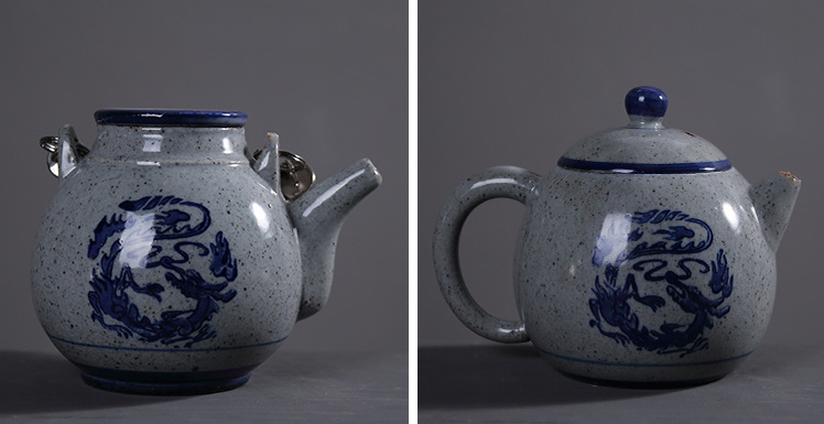 復(fù)古陶瓷一壺兩杯茶具，粗麻繩提梁壺具