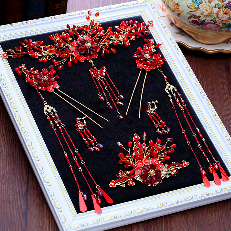 紅色家佳樂文學頭飾，精致唯美新娘頭飾圖片