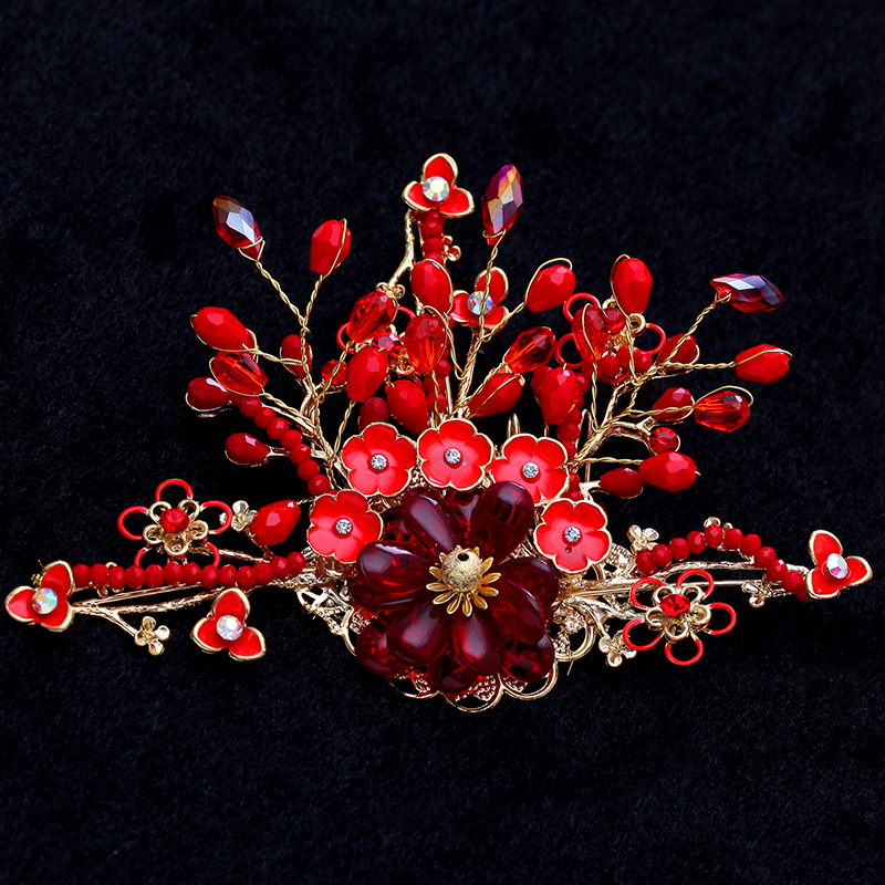紅色家佳樂文學頭飾，精致唯美新娘頭飾圖片