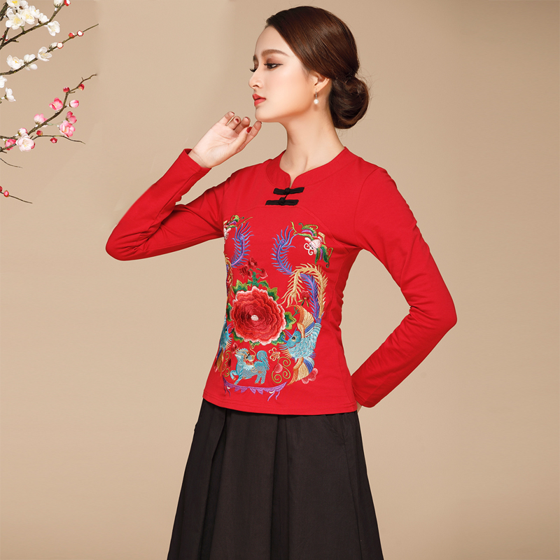 家佳樂文學(xué)云南民族風(fēng)服裝，紅色刺繡上衣民族服裝