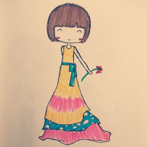 4款簡單手繪插畫圖片，清新可人小女生