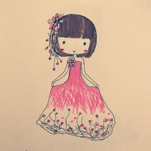 4款簡單手繪插畫圖片，清新可人小女生
