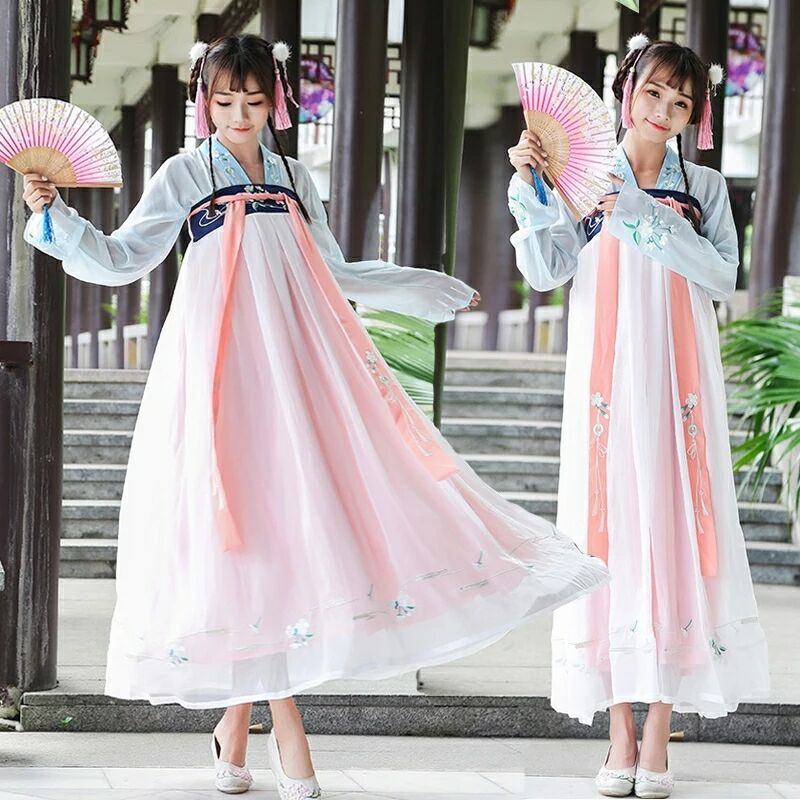 復古家佳樂文學長袖漢服，仙女襦裙繡花漢服圖片