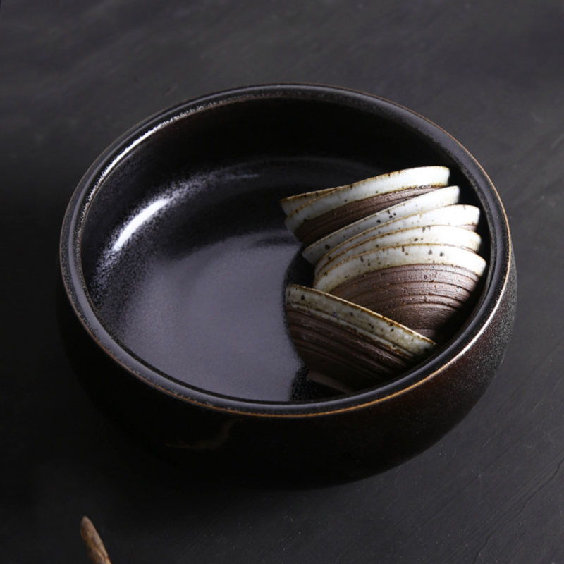 日式陶瓷，黑釉銀斑水盂