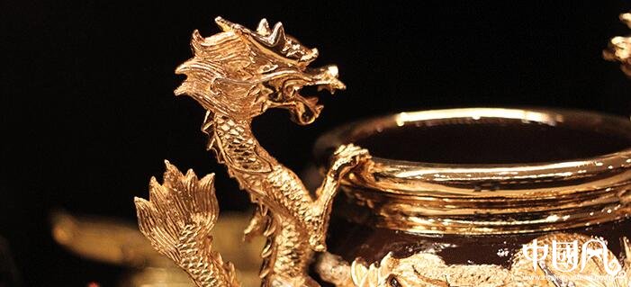 純銅鎏金雙龍香爐，雙耳龍香爐盤香爐