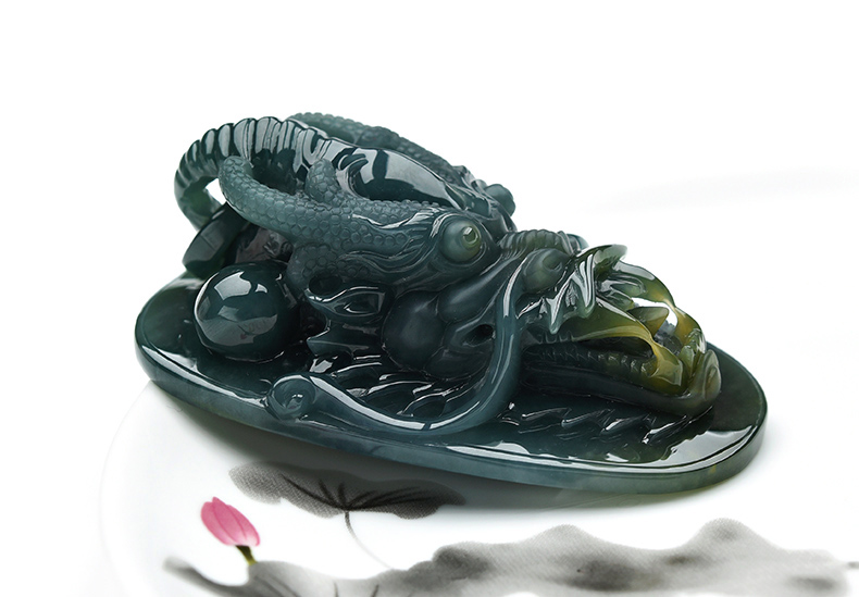 果敢翡翠，藍(lán)水翡翠龍牌玉器