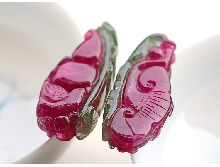 西瓜碧璽吊墜，雕刻如意貔貅項(xiàng)墜一對(duì)