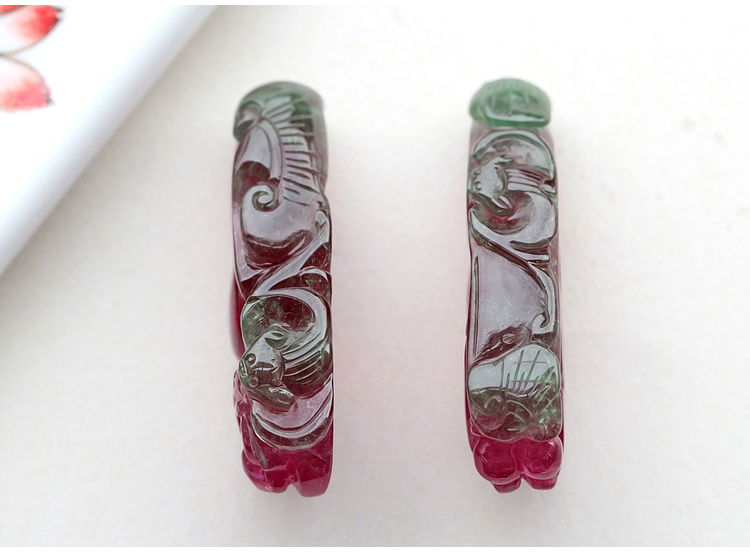 西瓜碧璽吊墜，雕刻如意貔貅項(xiàng)墜一對(duì)