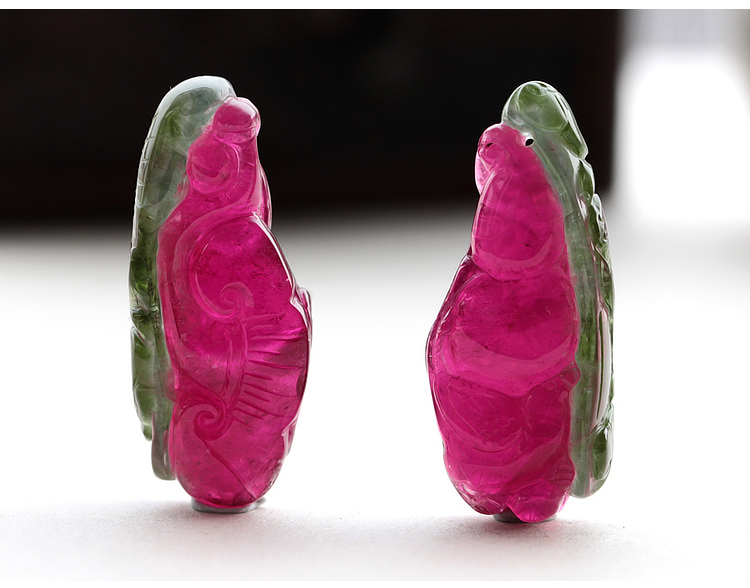 西瓜碧璽吊墜，雕刻如意貔貅項(xiàng)墜一對(duì)