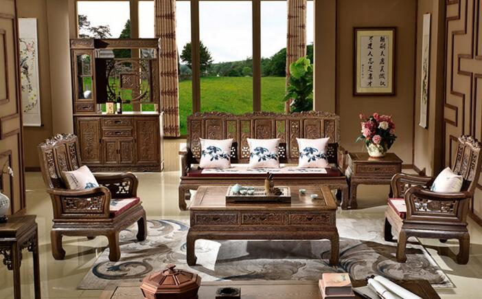 紅木實木家具，雞翅木山水萬字沙發(fā)