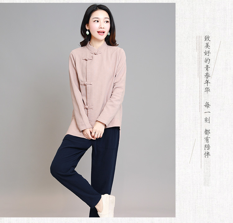 時(shí)尚棉麻中山裝長袖斜扣