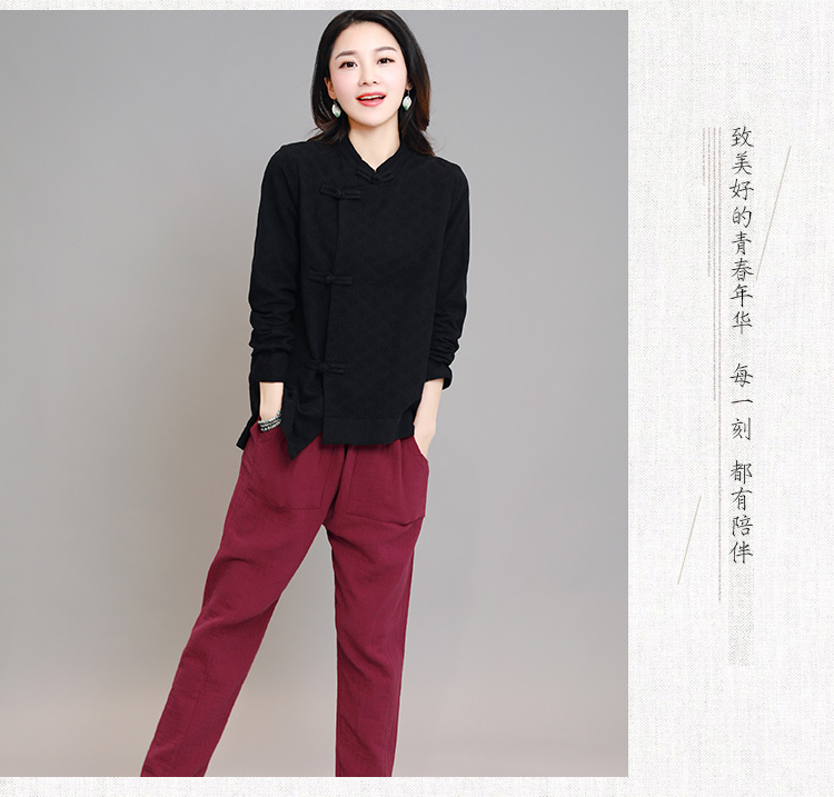 時(shí)尚棉麻中山裝長袖斜扣