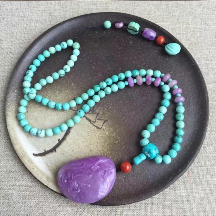 老礦冰種綠松石項鏈，綠松石項鏈搭配