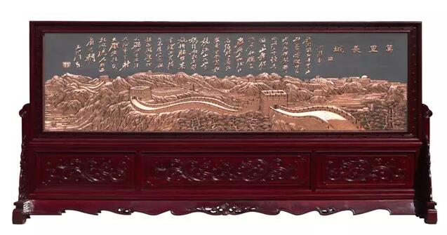 迎客松大廳實木擺件高檔屏風