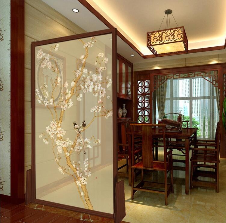 現(xiàn)代中式實(shí)木屏風(fēng)隔斷花鳥