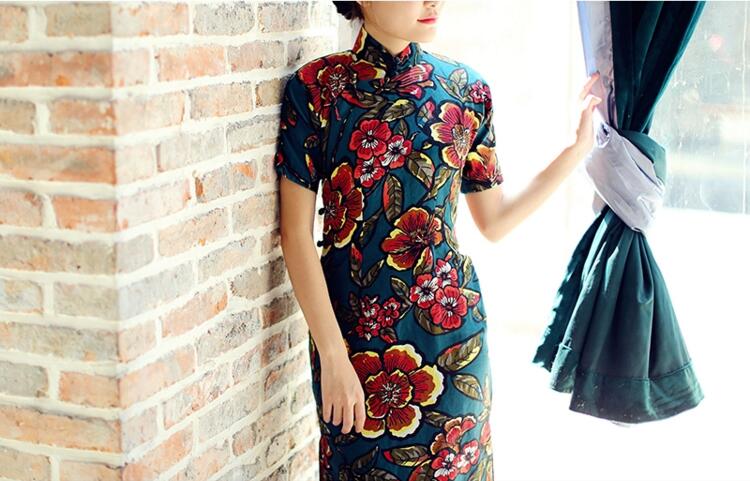 家佳樂文學(xué)圖蘭朵四分連袖全盤扣旗袍