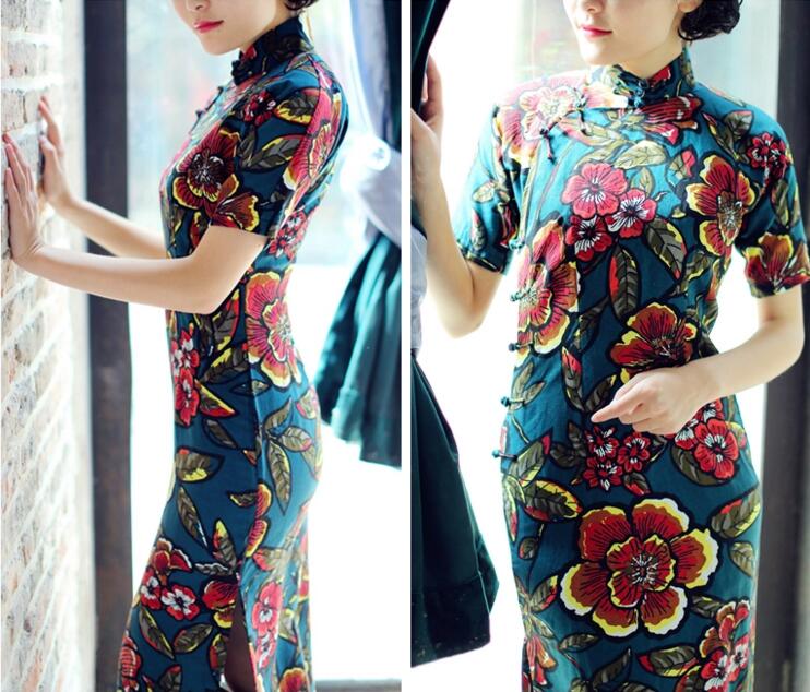 家佳樂文學(xué)圖蘭朵四分連袖全盤扣旗袍