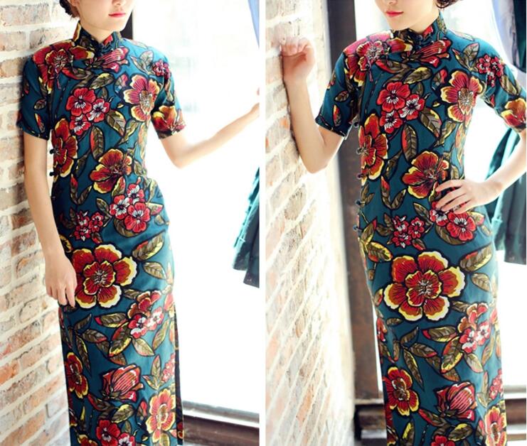 家佳樂文學(xué)圖蘭朵四分連袖全盤扣旗袍