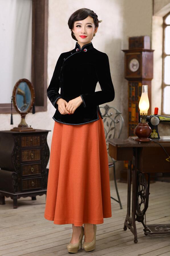 唐裝女長袖絲絨上衣