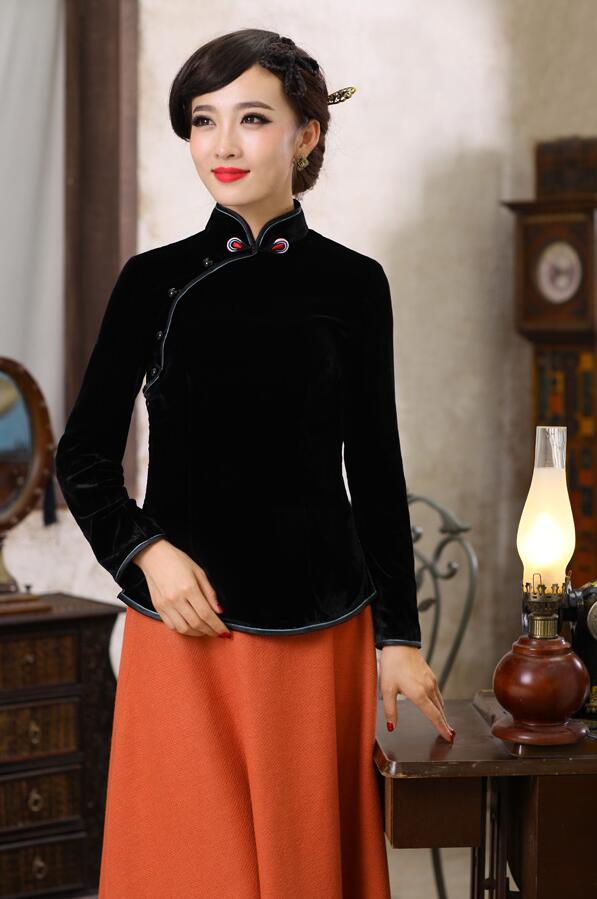 唐裝女長袖絲絨上衣