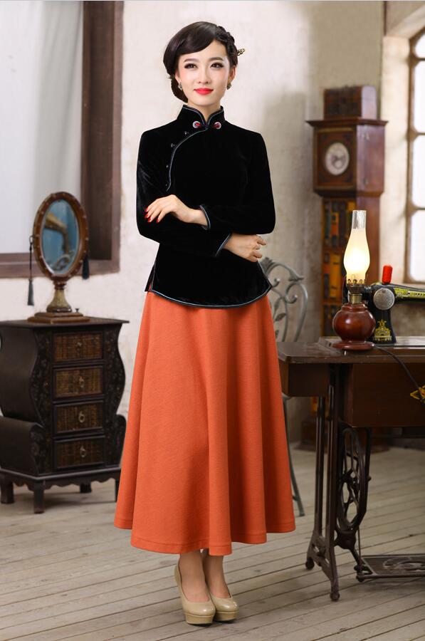 唐裝女長袖絲絨上衣