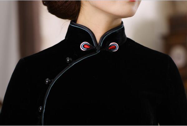 唐裝女長袖絲絨上衣