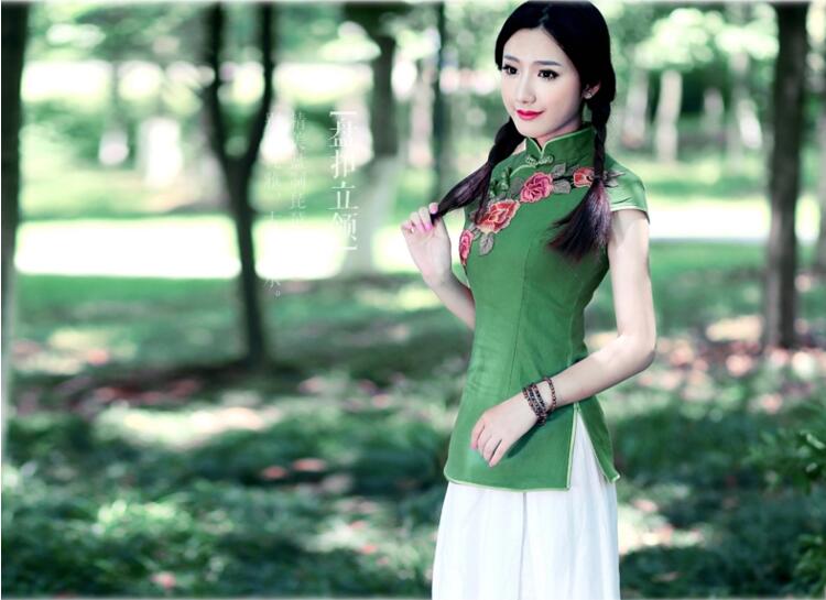 中式短袖改良女士唐裝上衣