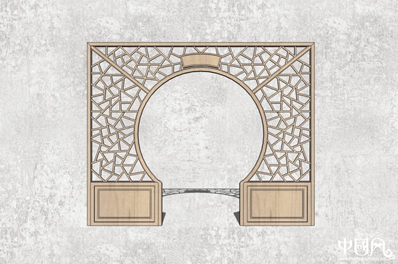 拱門(mén)方格中式窗戶