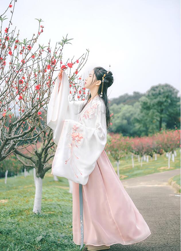 漢服 珠絡繡花交領大袖齊腰襦裙