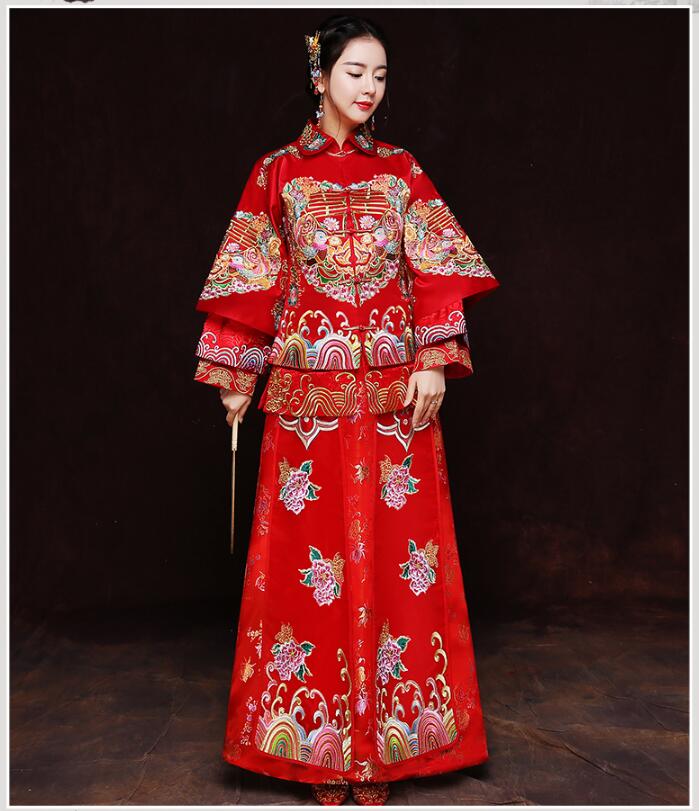 立領盤扣刺繡中式婚紗禮服