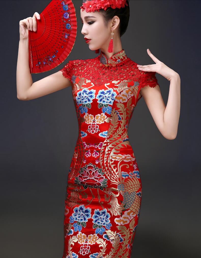 家佳樂文學(xué)立領(lǐng)鏤空設(shè)計(jì)中式禮服圖片