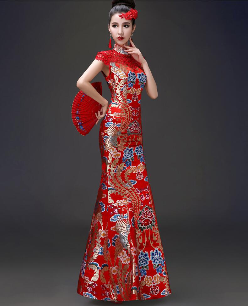 家佳樂文學(xué)立領(lǐng)鏤空設(shè)計(jì)中式禮服圖片