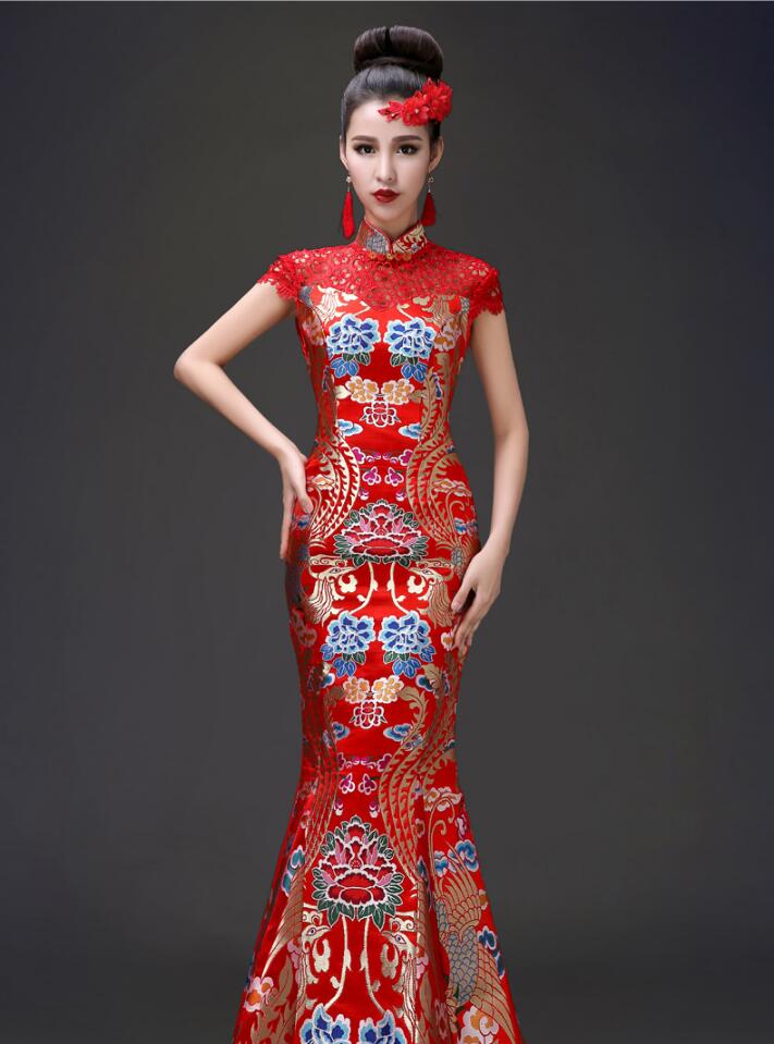 家佳樂文學(xué)立領(lǐng)鏤空設(shè)計(jì)中式禮服圖片