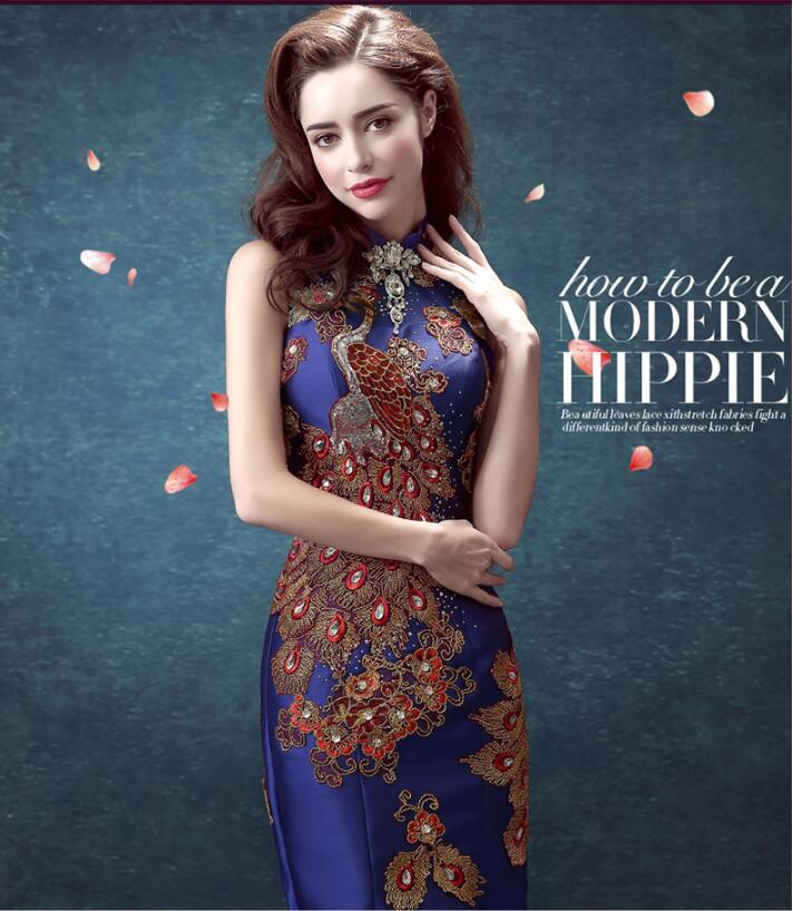 復(fù)古立領(lǐng)性感魚(yú)尾綁帶中式禮服