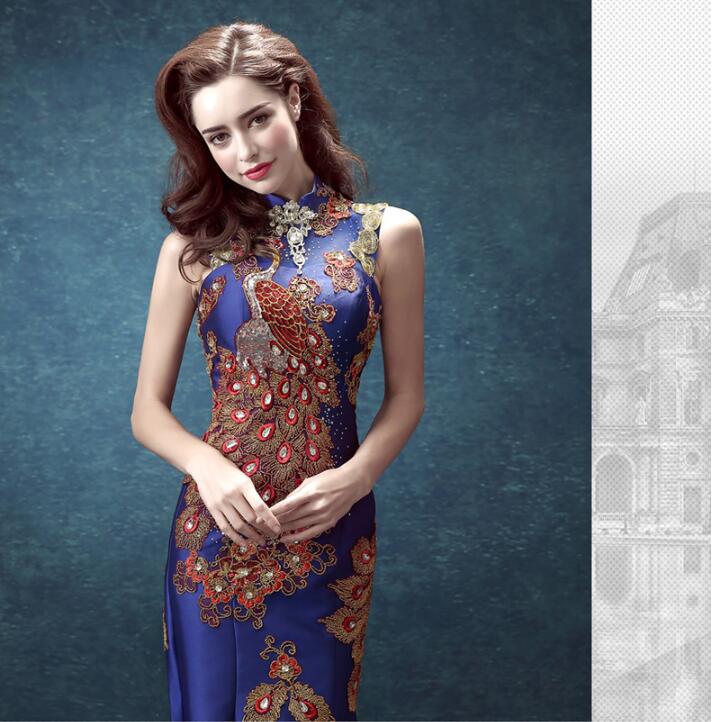 復(fù)古立領(lǐng)性感魚(yú)尾綁帶中式禮服