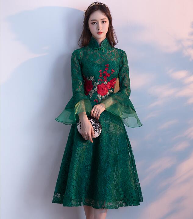 家佳樂文學(xué)盤扣蘇繡印花中式禮服