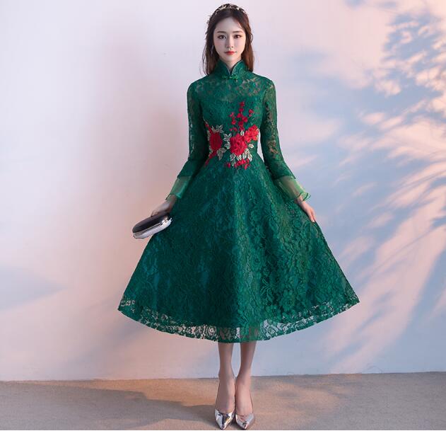 家佳樂文學(xué)盤扣蘇繡印花中式禮服