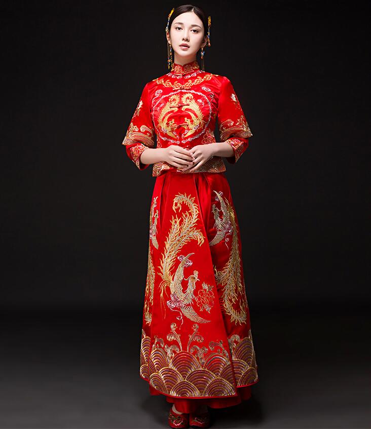 家佳樂(lè)文學(xué)刺繡龍鳳褂新娘中式禮服