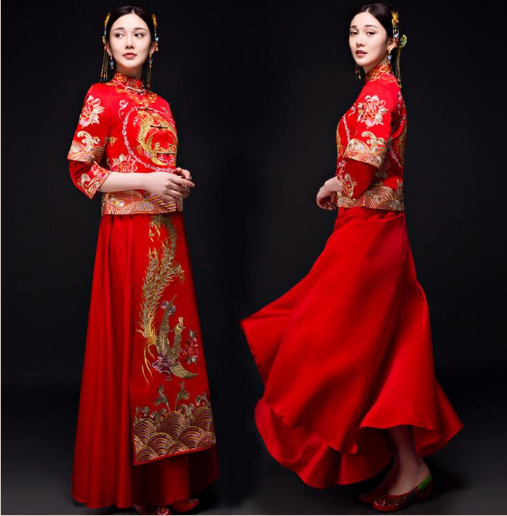 家佳樂(lè)文學(xué)刺繡龍鳳褂新娘中式禮服