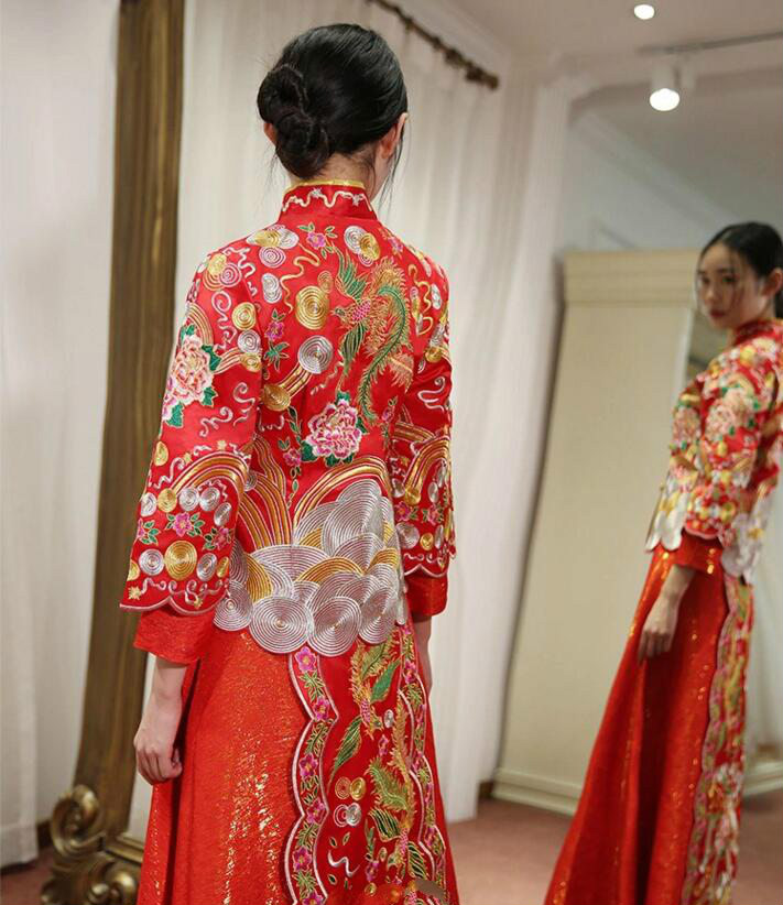 芙蓉彩鳳刺繡家佳樂文學(xué)嫁衣中式禮服