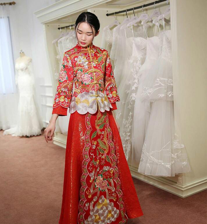 芙蓉彩鳳刺繡家佳樂文學(xué)嫁衣中式禮服
