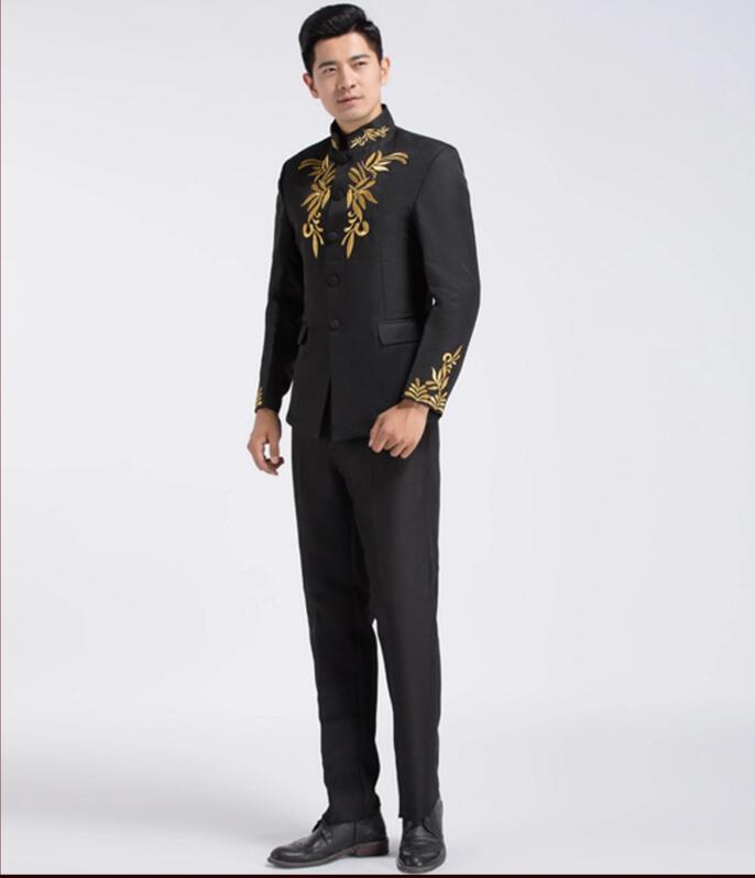 立領刺繡中山裝圖片