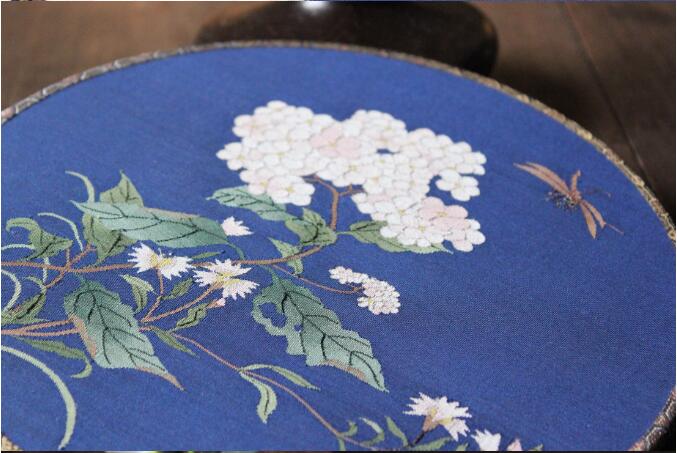 家佳樂文學(xué)藍底繡球花緙絲團扇