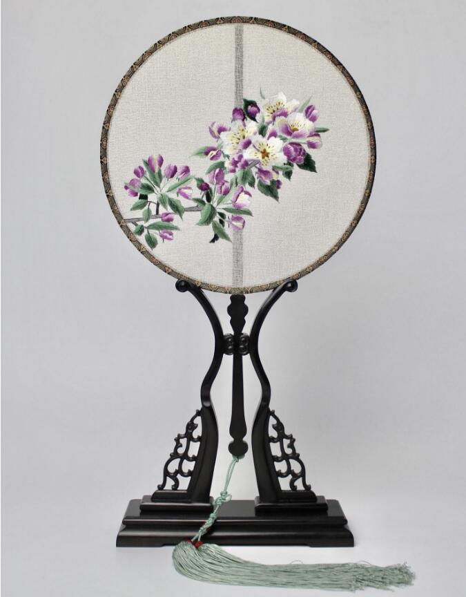 家佳樂(lè)文學(xué)雙面手繡海棠花團(tuán)扇