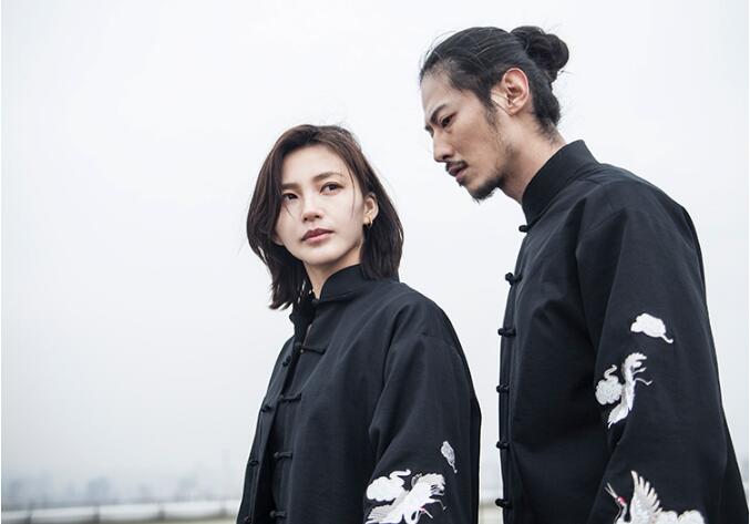 民族復(fù)古家佳樂文學仙鶴祥云繡花盤扣唐裝