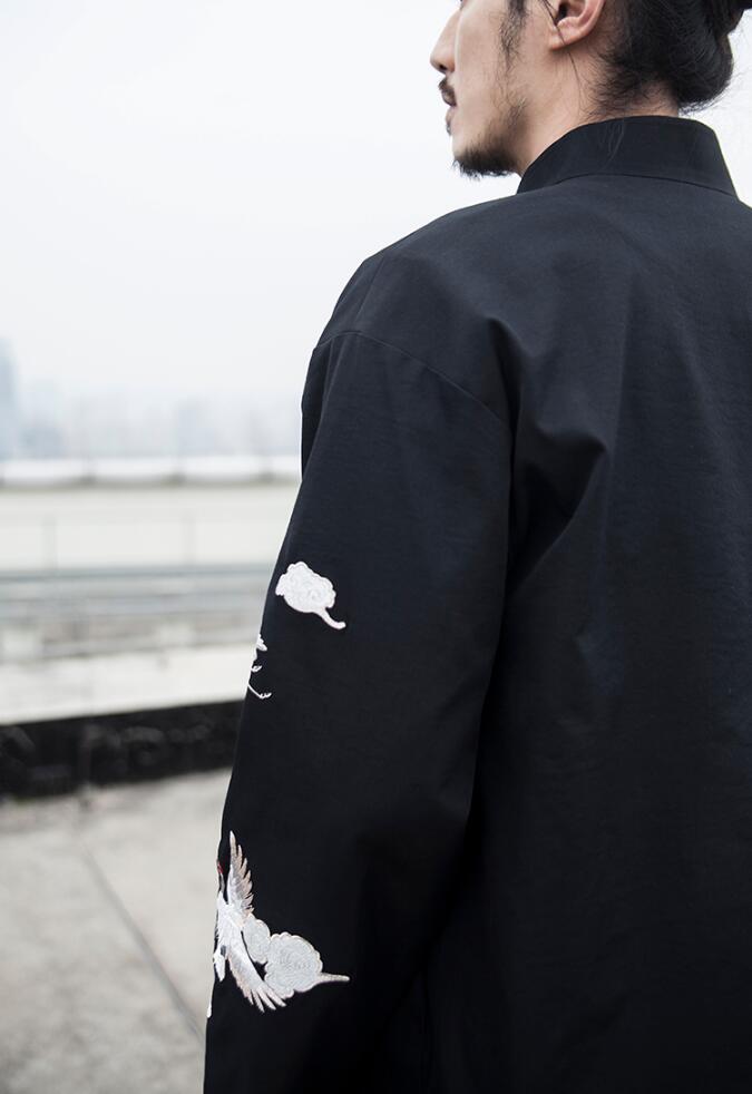 民族復(fù)古家佳樂文學仙鶴祥云繡花盤扣唐裝