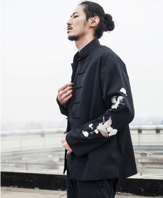 民族復(fù)古家佳樂文學仙鶴祥云繡花盤扣唐裝